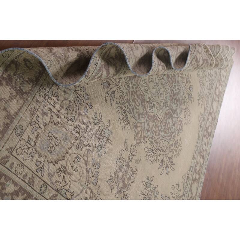 Hand Knotted Oriental 100% Wool Carpet Traditional Floral Beige & Ivories Tabriz Area Rug - 9' 2'' X 6' 9''