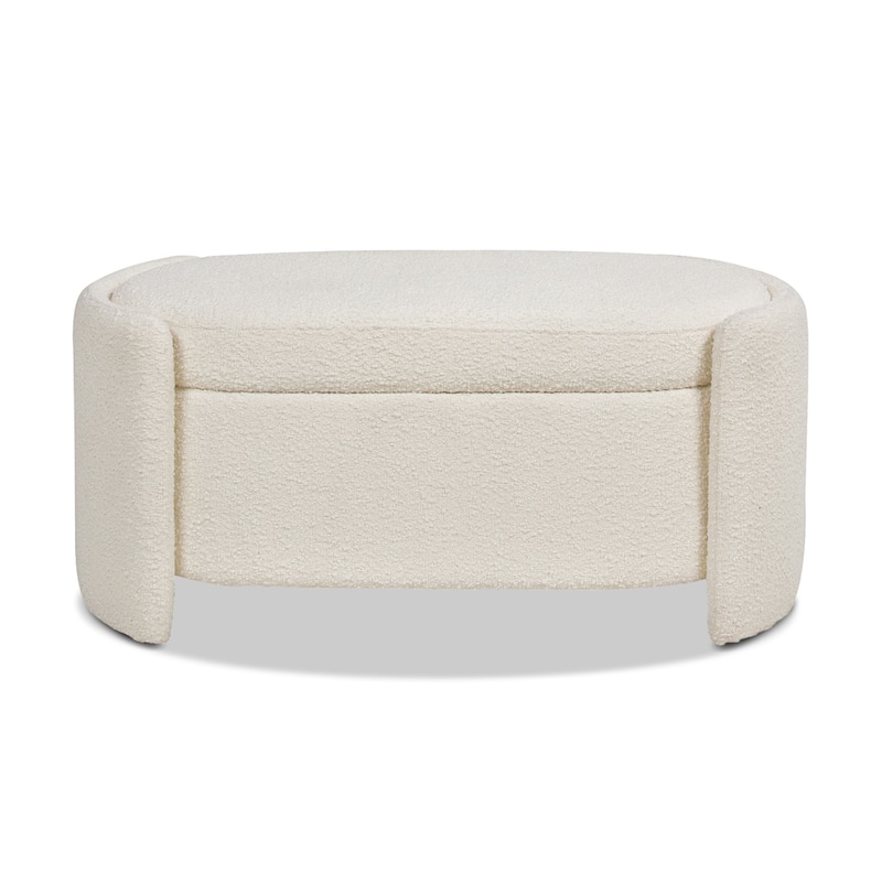 Fuji 43" Ivory White Boucle Sherpa Upholstered Oval Storage Bench - 43"W X 21"D X 18.5"H