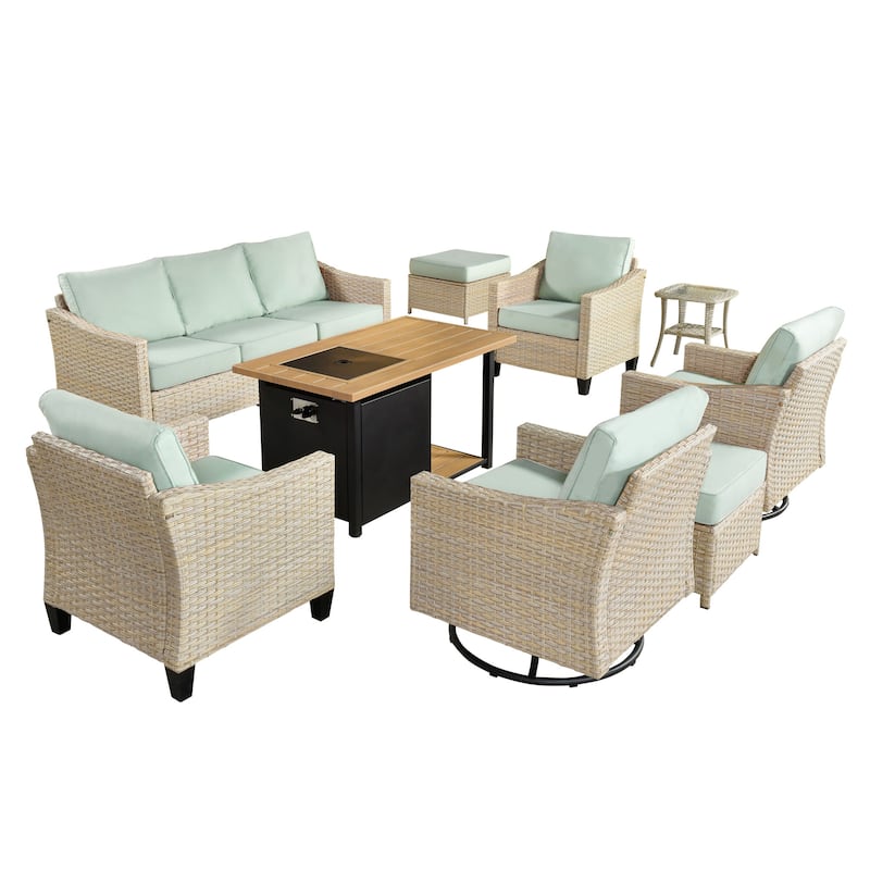 HOOOWOOO 9-piece Wicker Rattan Outdoor Furniture Set Swivel Rocking Chair Set