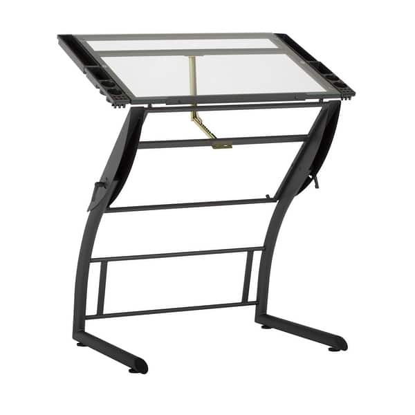 slide 2 of 9, Offex Triflex Drawing Table - Charcoal/Clear Glass - 40.75" W x 29" D x 31" H