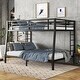 preview thumbnail 1 of 7, Black Full XL over Queen Size Metal Bunk Bed with Fence, Ladder, Space-Saving and Noise Reduced for Teens and Adults Full XL over Queen - Black