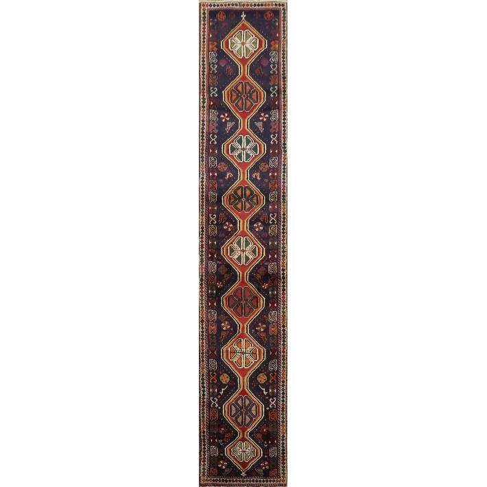 Hand Knotted Oriental 100% Wool Carpet Traditional Tribal Navy Blue & Blues Balouch Runner Rug - 10' 6'' X 1' 11''