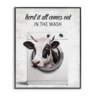 Stupell Cow & Washing Machine Framed Giclee Art Design By Lettered and Lined