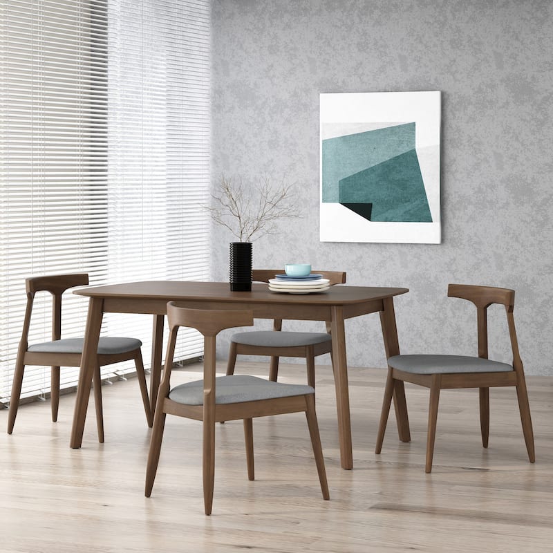 Cowen Upholstered Fabric and Rubberwood Dining Chairs by Christopher Knight Home - Walnut/Light Gray