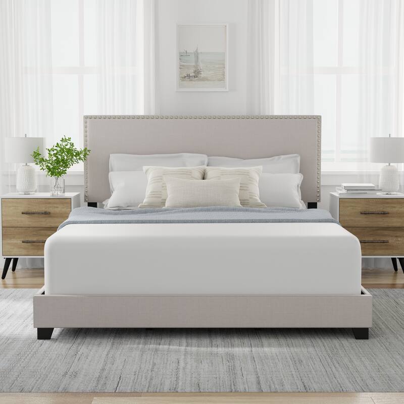 Gayle Nailhead Trim Upholstered Bed, by Hillsdale