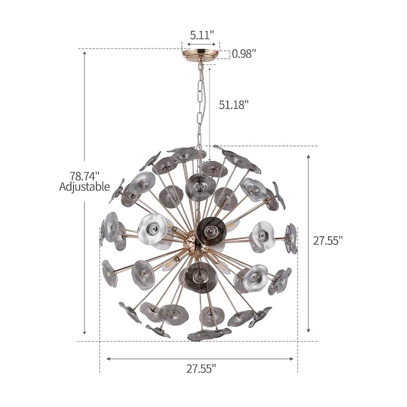 5-Light Gold Sputnik Orb Disco Chandelier with Aurora Grey Glass Shade