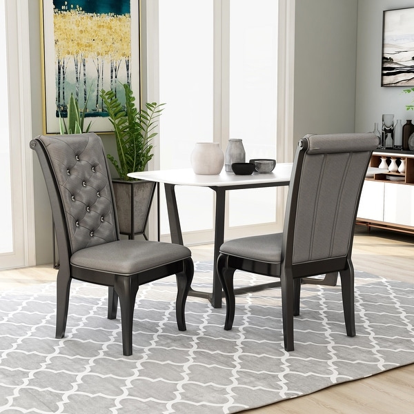 Furniture of America Mora Glam Grey Faux Leather Dining Chairs Set of 2 by Size 22 in Gray