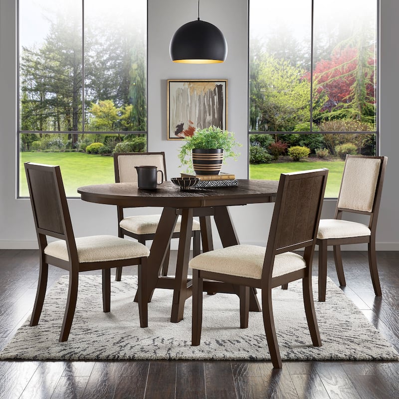 Harstad 42"-60" Wood Finish Extendable Round Dining Set by iNSPIRE Q Modern - Walnut