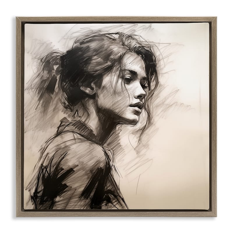Stupell Traditional Sketch Portrait of Woman Framed Floater Canvas Wall Art Design By Heidi Kuntz - 18 x 18 - Brown