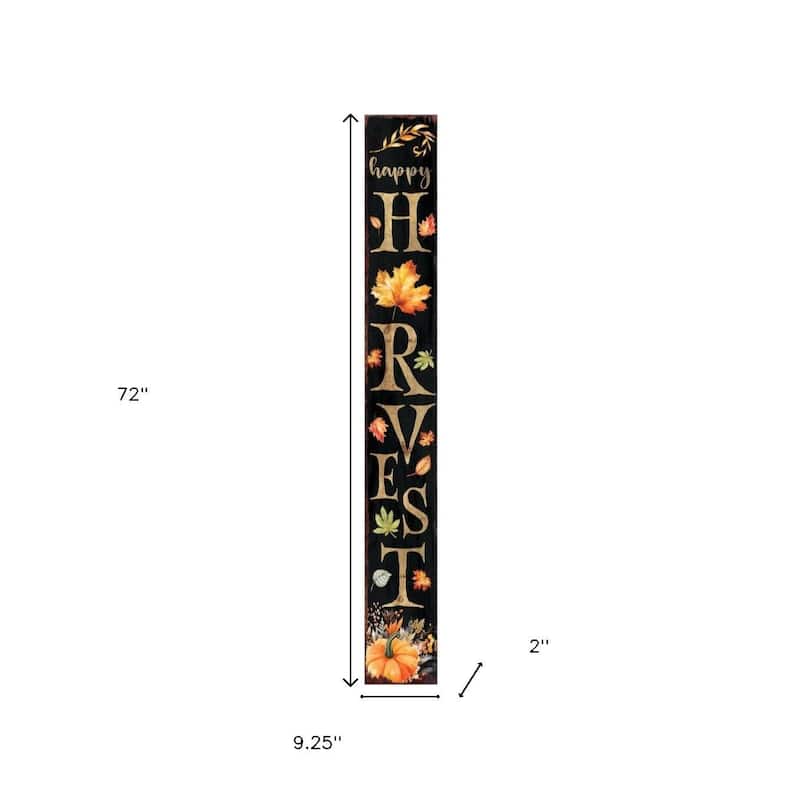 HomeRoots 72" Black Gold And Orange Solid Wood Happy Harvest Pumpkin Porch Sign