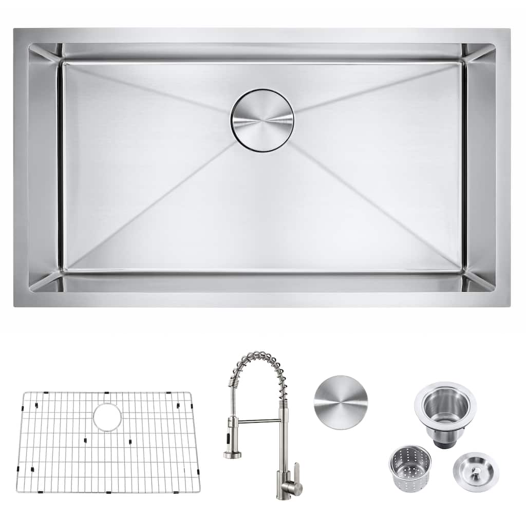 32"x 18" Undermount Kitchen Sink 18 Gauge Stainless Steel with Kitchen Faucet - 32*18*9