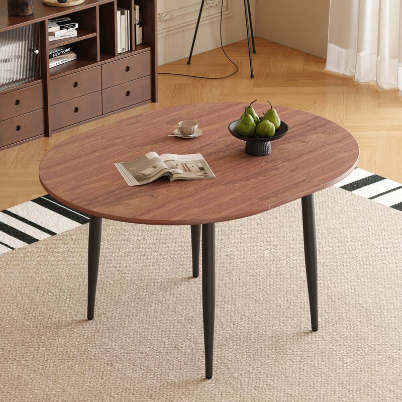 Smart Retractable Walnut MDF Table with Black Metal Legs – Sleek Modern Design for Contemporary Homes