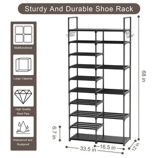 Two Shelf Boot Rack 2 Row 10 Tier Tall Shoe Rack Organizer for Closet Entryway,40-45 Pair ...