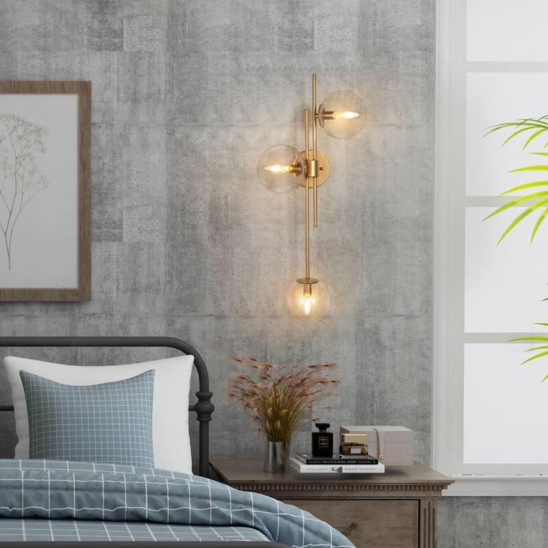 Bola Modern Gold 3-Light Chandelier Wall Sconce Orb Glass Bathroom Vanity Light