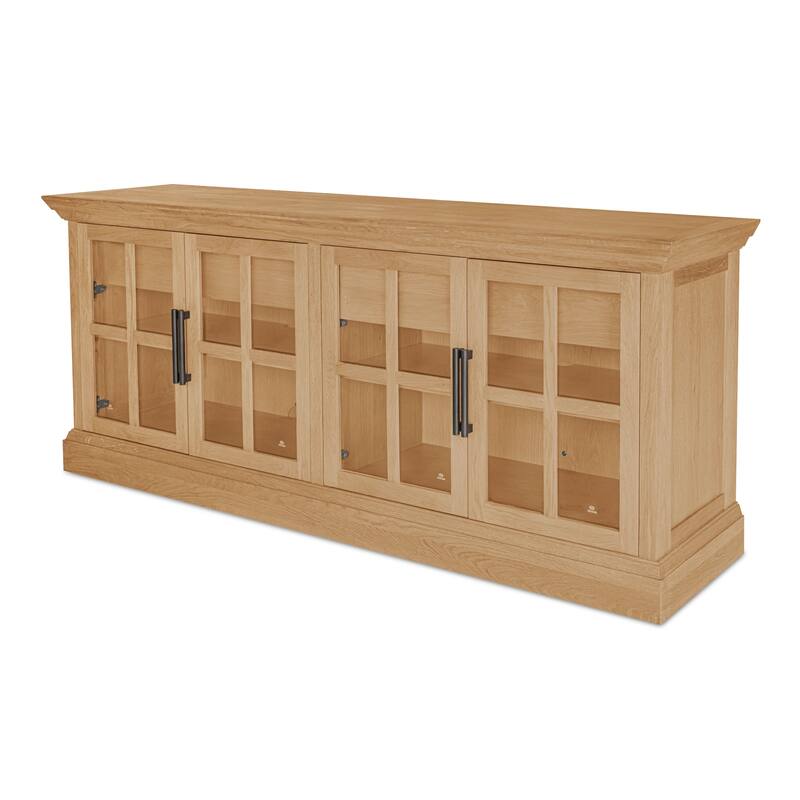 Title: NADAAL STUDIOS Virelle Sideboard, Traditional Glass-Front Storage with Oak Frame & Drawers, Natural