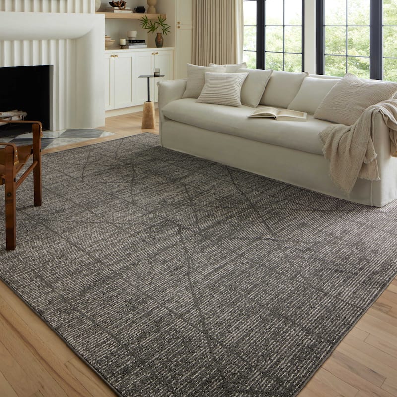 Alexander Home Monroe Geometric Moroccan Area Rug - 2' 7" x 10' - Charcoal / Ivory