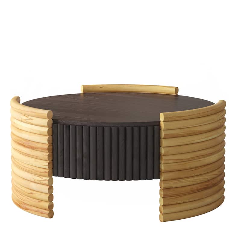 31.50" Modern Colorblocked Striped Coffee Table with Flip Top Storage Coffee Table