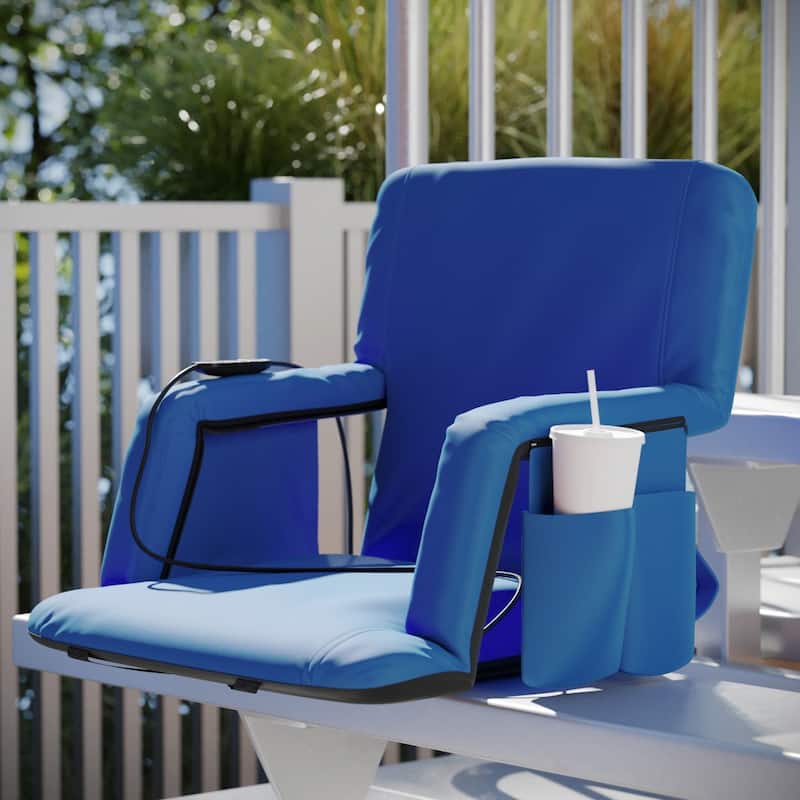 Foldable Reclining Stadium Chair with Backpack Straps and Heated Seat - Blue