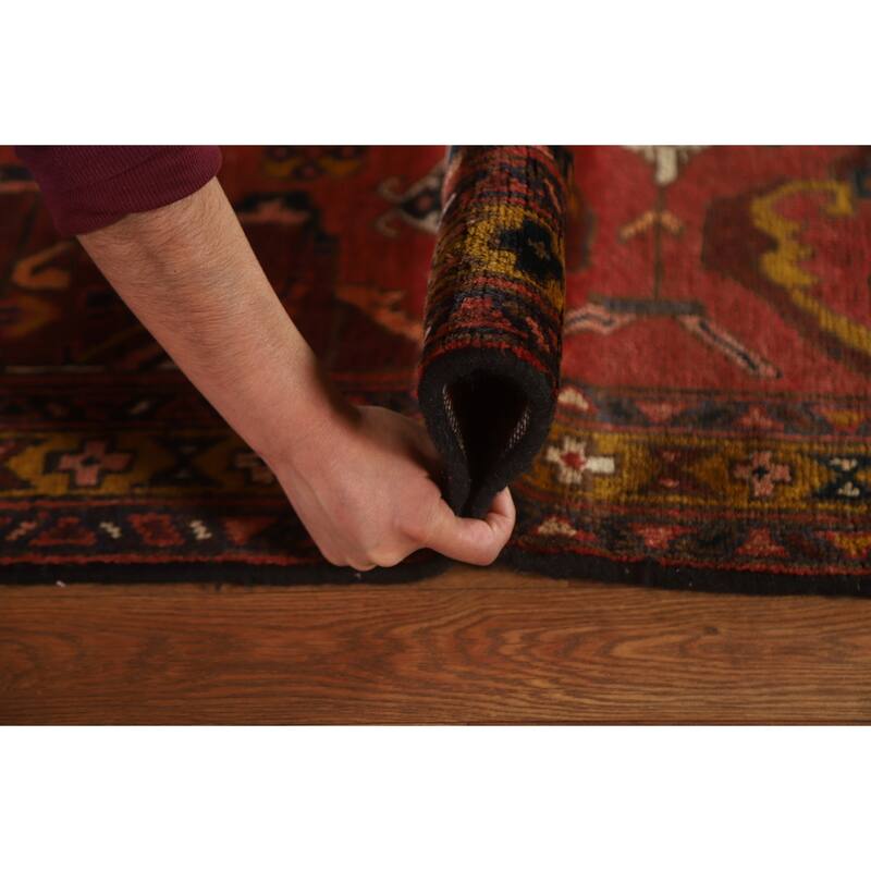 Hand Knotted Oriental 100% Wool Carpet Traditional Geometric Red Heriz Runner Rug - 10' 8'' X 3' 2''
