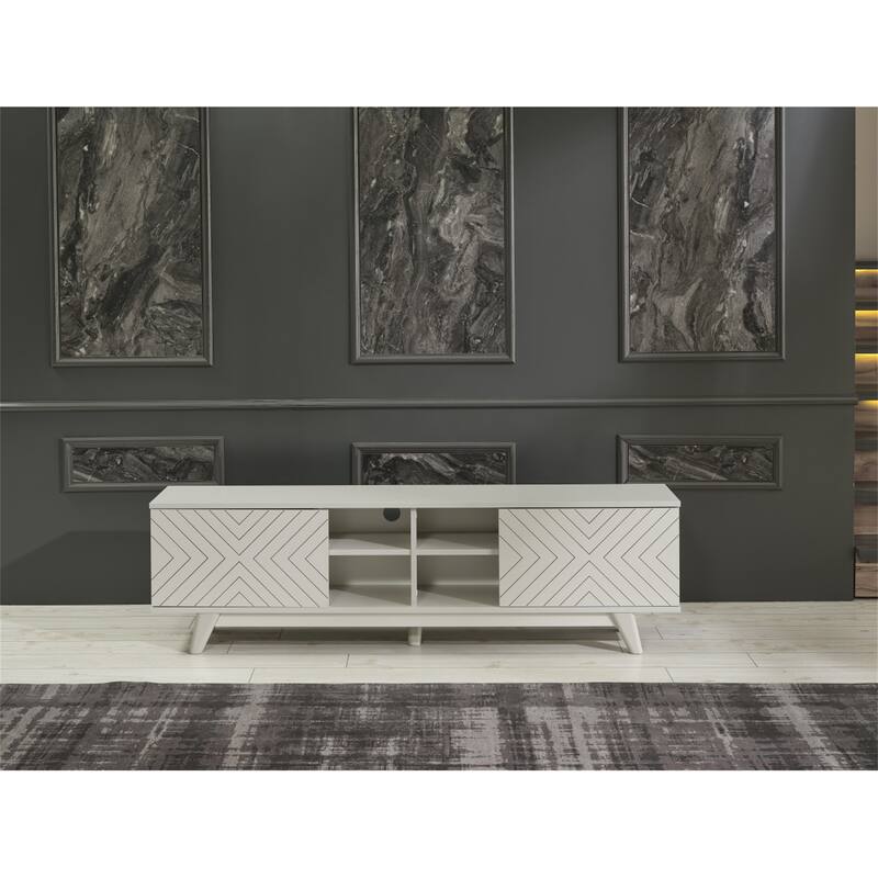 TV Stand Console Wood TV Cabinet with 2 Closet Spaces for Living Room