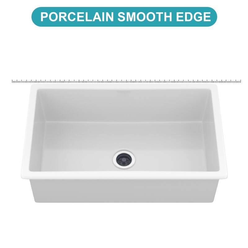 Undermount Single Bowl Fireclay Kitchen Sink - Dual Mount White Porcelain Fireclay Rectangular Deep Single Bowl Sink Basin