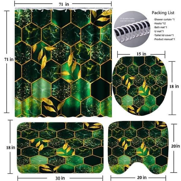 dimension image slide 0 of 5, 4 Pcs Bathroom Shower Curtain Set,Bathroom Sets with Rugs