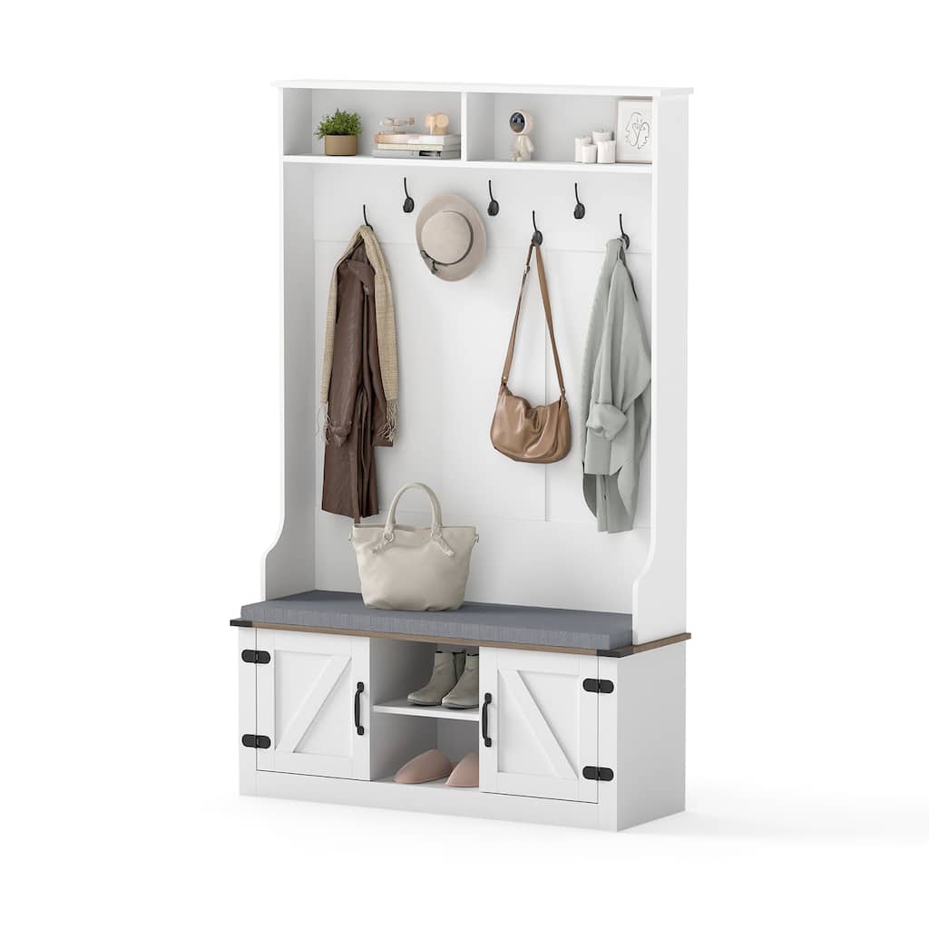 Gymax 68.5'' 4-in-1 Hall Tree w/Cushioned Bench Shoe Storage 7 Hooks 2