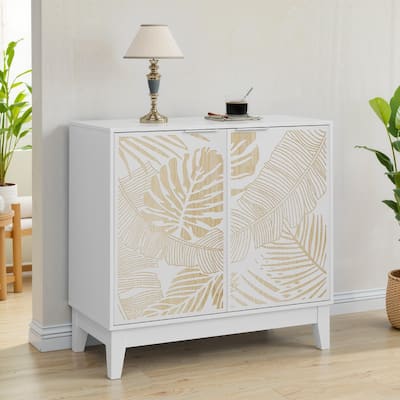 31.5-Inch Vintage Carved Wood Buffet Sideboard - Two-Door Storage Cabinet with Adjustable Shelves