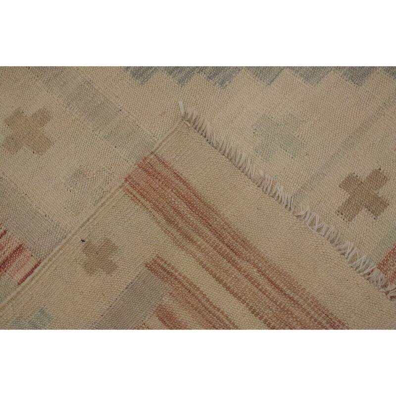 Hand Woven Oriental 100% Wool Carpet Southwestern Tribal Beige & Ivories Kilim Area Rug - 11' 9'' X 9' 0''