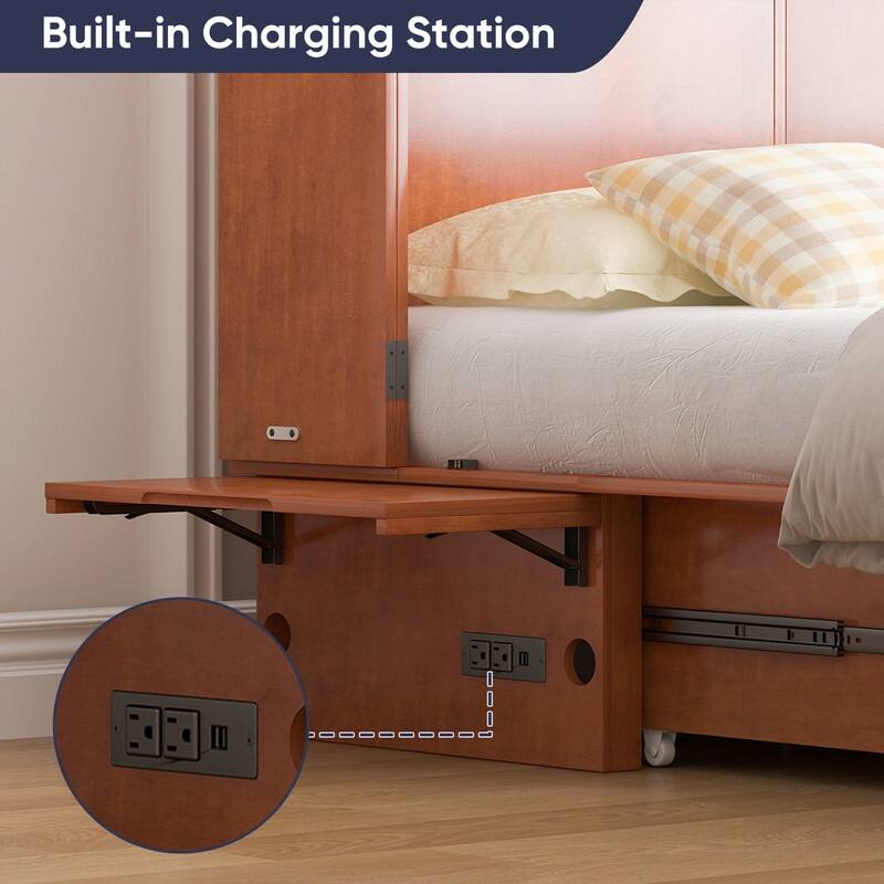 Mixoy Murphy Bed with Mattress,Modern Cube Foldable Cabinet Bed with Charging Station