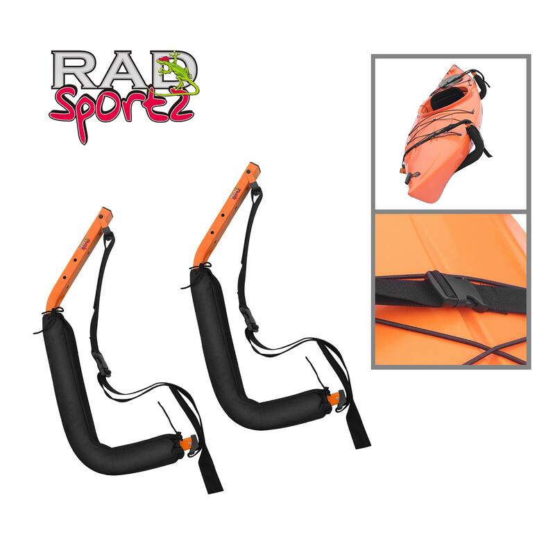 Kayak Storage Hooks - Set of 2 Wall Mount Garage Hangers - 125lbs Capacity Rack for Paddleboards by Rad Sportz (Orange) - Large