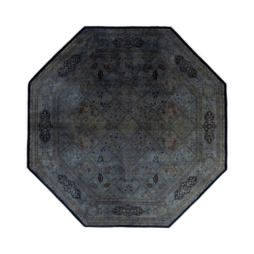 Overdyed One-of-a-Kind Hand-Knotted Octagon Area Rug - Gray - 7' 1" x 7' 1"