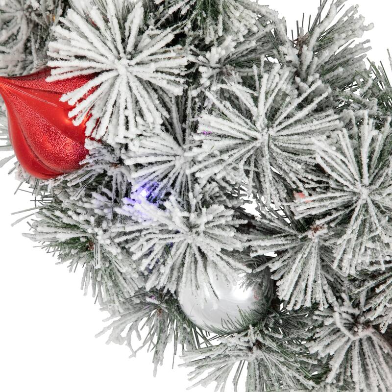 B/O Snowy Bristle Pine Christmas Wreath 24" Dual Color LED