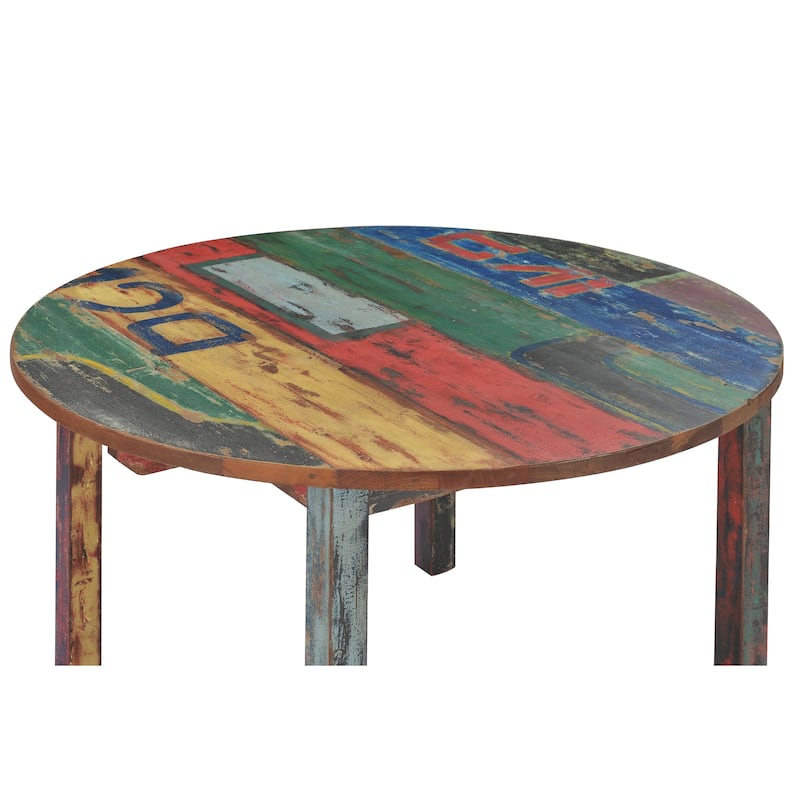 Chic Teak Round Dining Table made from Recycled Teak Wood Boats, 63 inch - Multi
