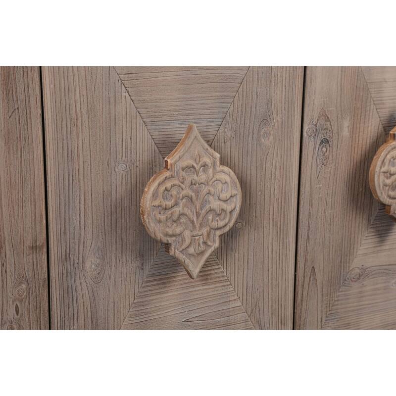 Antique Four Door Cabinet with Carved Flower Door Handle