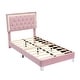 preview thumbnail 8 of 19, Velvet Upholstered Platform Bed with Soft Tufted Headboard, Kids Bedroom Twin Platform Bed with LED Light for Night's Sleep