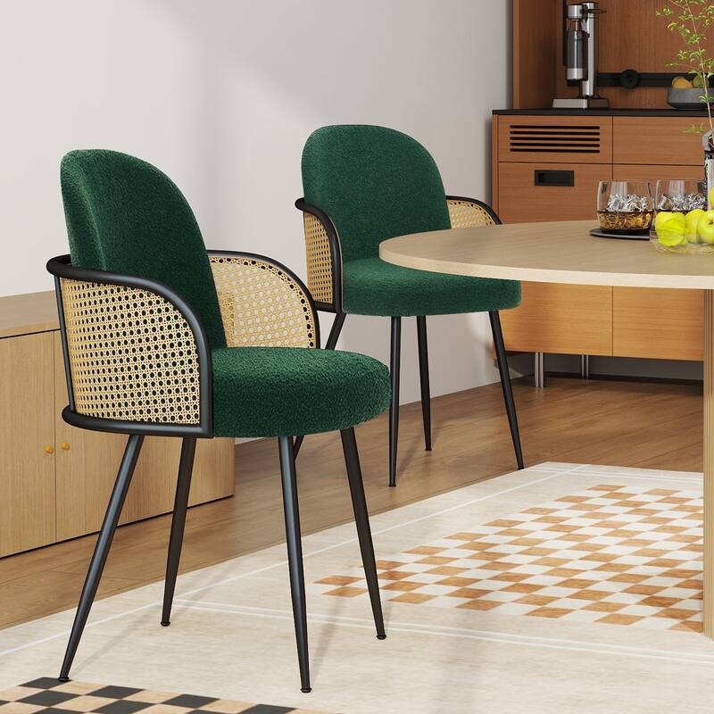 Upholstered Rattan Dining Chairs Set of 2, Arm Side Chair - 21.8" W x 24.2" D x 33" H