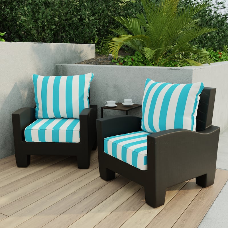 24" x 47" Turquoise Stripe Outdoor Deep Seat Cushion Set with Welt - 46.5'' L x 24'' W x 6'' H - Cabana Turquoise