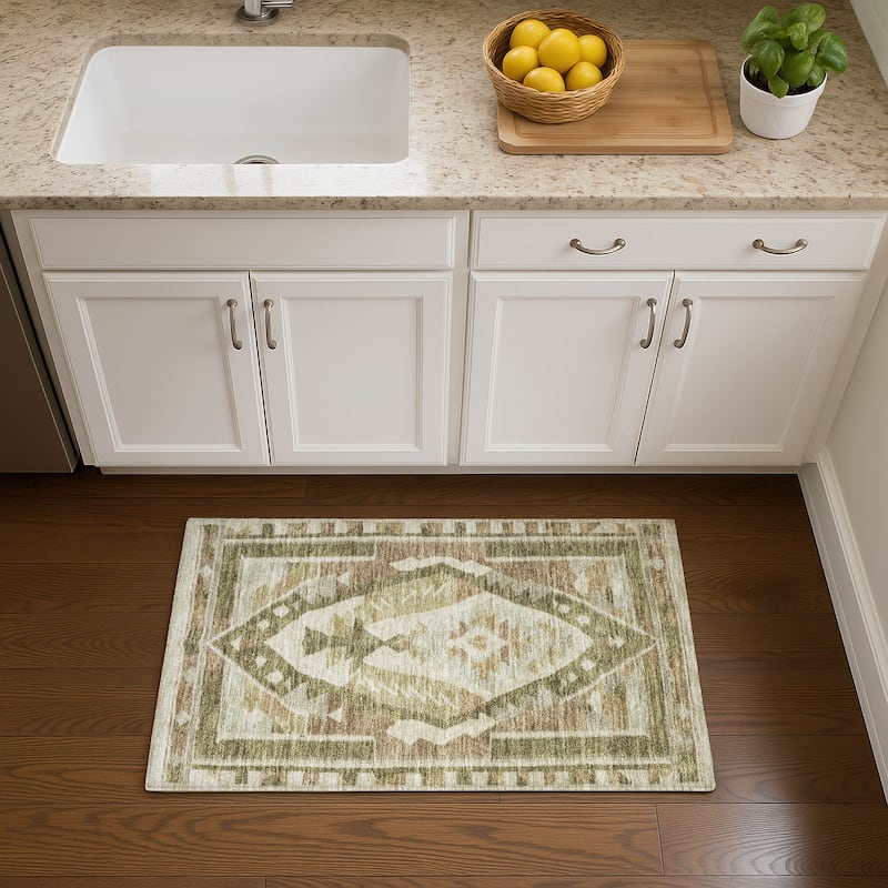 Premium Washable Super Soft Global Medallion Mayfield Rug - Linen - 1'8" x 2'6"