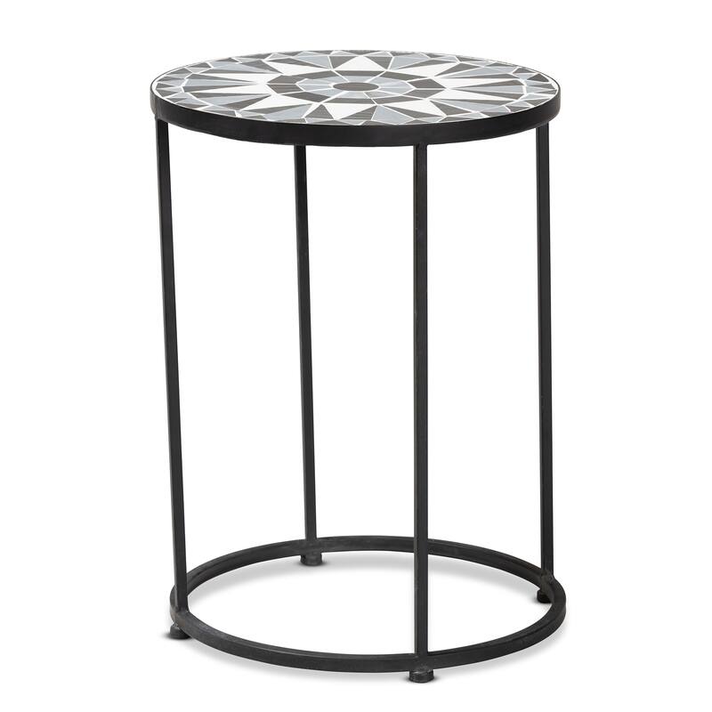 Kaden Modern Metal Outdoor Side Table with Colored Glass Tabletop
