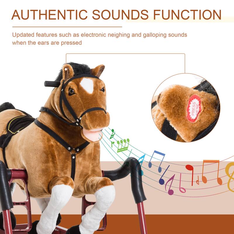 Classic Spring Horse Rocker for Kids with Plush Body, Neighing Sounds, and Comfortable Saddle - Perfect for Ages 3 and Up