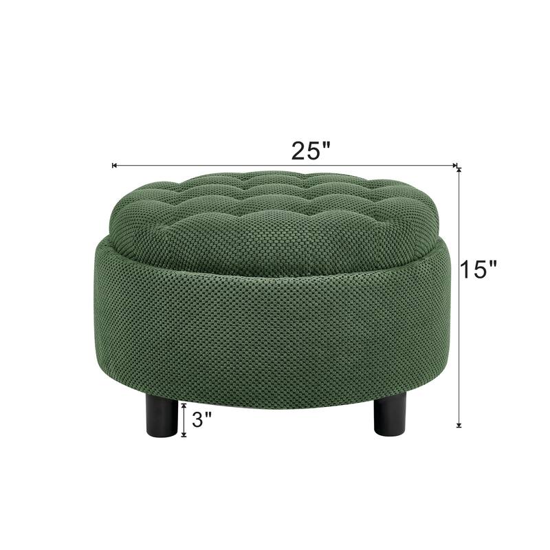 25"Round Storage Ottoman with Tray,ModernTufted Fabric Circle Coffee Table with Storage,Upholstered Ottoman with Removable Top