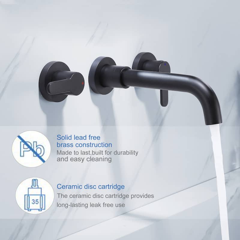 Modland Wall Mounted 2-Handle Bathroom Faucet, Water-Saving, Ceramic Valve & Matte Black