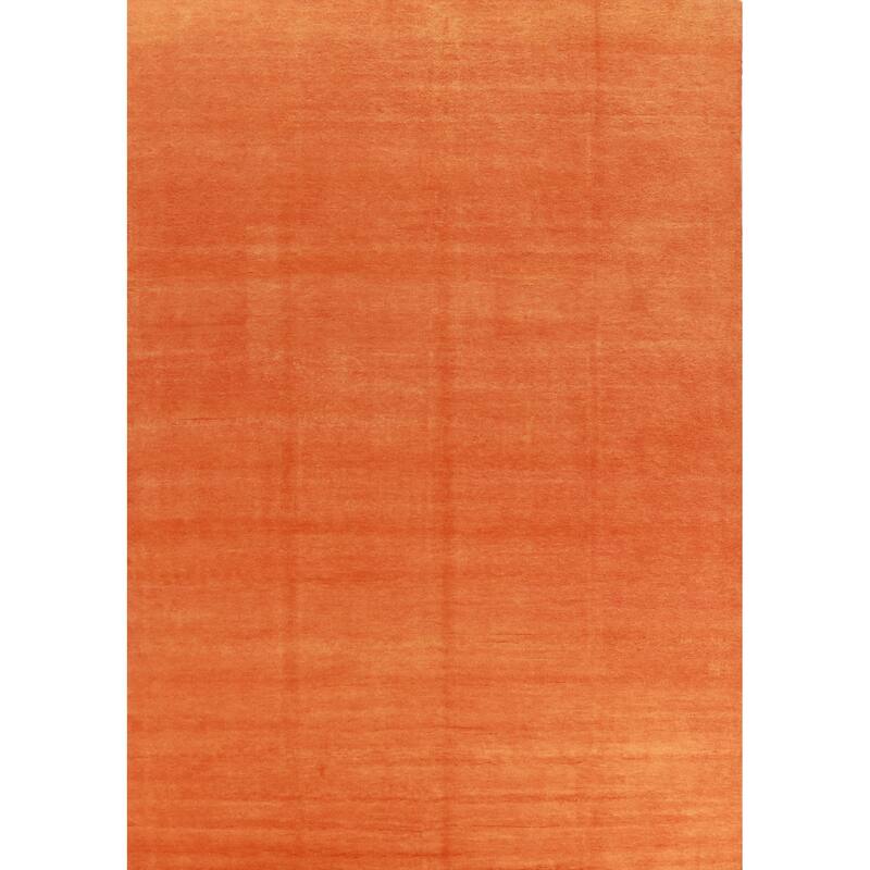 Hand Knotted Oriental 100% Wool Carpet Modern Solid Oranges & Rust Gabbeh Area Rug - 12' 1'' X 9' 3''