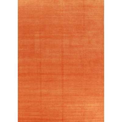 Hand Knotted Oriental 100% Wool Carpet Modern Solid Oranges & Rust Gabbeh Area Rug - 12' 1'' X 9' 3''