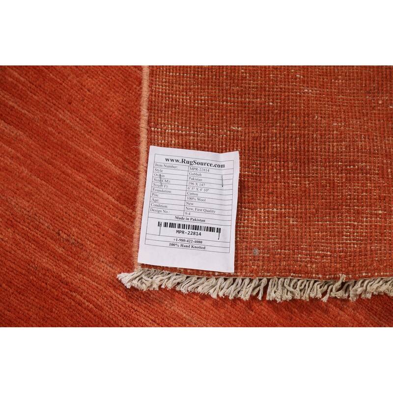 Orange Modern Gabbeh Oriental Area Rug Handmade Stripe Wool Carpet - 4'10" x 6'5"