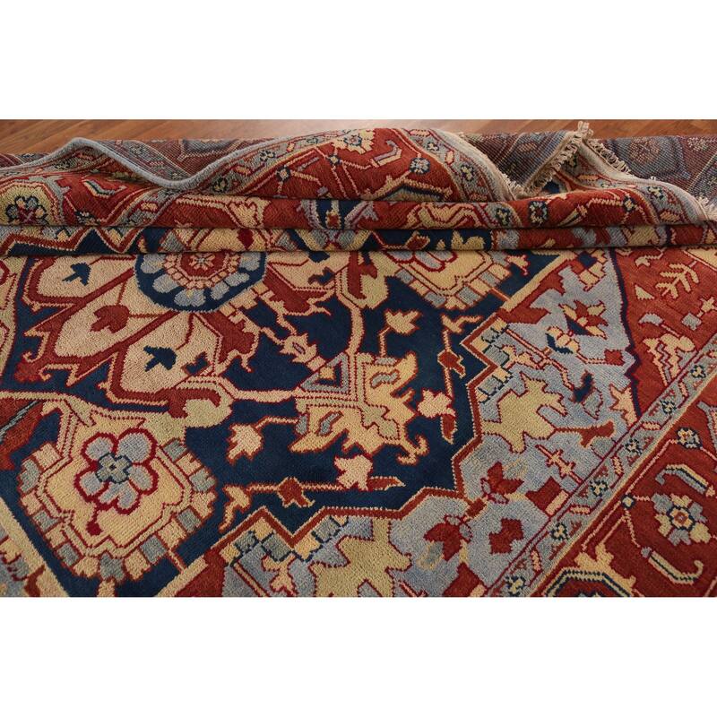 Blue & Orange Heriz Serapi Indian Area Rug Handmade Wool Carpet - 9'0" x 11'9"