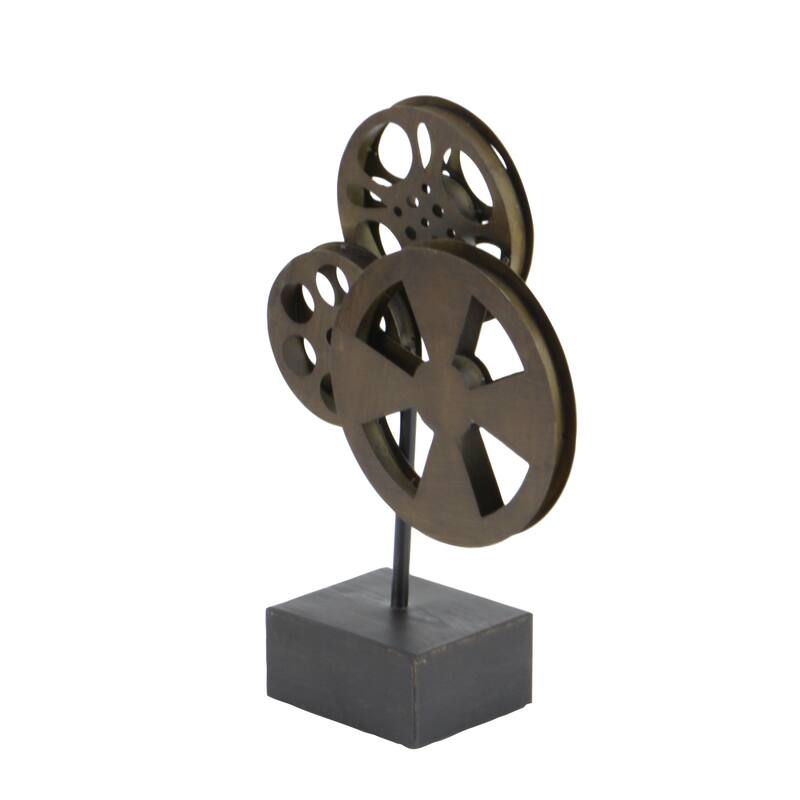 Metal Film Reel Decorative Sculpture with Elevated Block Base - Bronze - Roche River Decor