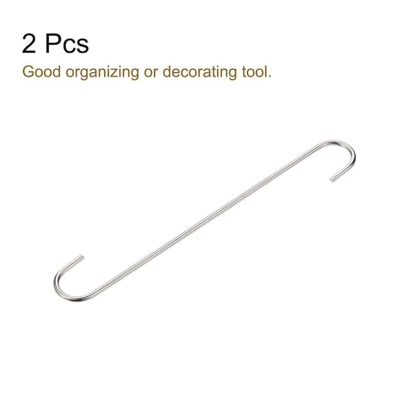 S Hanging Hooks, 12"(300mm) Extra Long Steel Hanger, Matt Silver, 2Pcs - Silver
