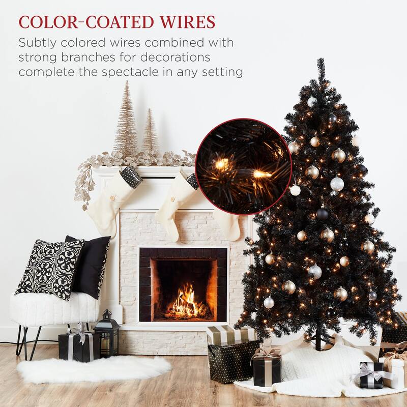 Pre-Lit Artificial Black Christmas Tree w/ Incandescent Lights